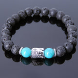 Men's Women Lava Rock Turquoise Tibetan Silver Bracelet Sakyamuni Buddha Yoga Mala DiyNotion Handmade T153