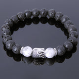 Men's Women Lava Rock White Howlite Tibetan Silver Bracelet Sakyamuni Buddha Yoga Mala DiyNotion Handmade T154