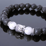 Men's Women Lava Rock White Howlite Tibetan Silver Bracelet Sakyamuni Buddha Yoga Mala DiyNotion Handmade T154