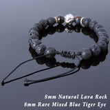 Men's Women Lava Rock Mixed Blue Tiger Eye Adjustable Braided Bracelet Tibetan Silver Lotus Bead DiyNotion T261