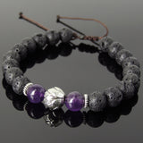 Men's Women Lava Rock Amethyst Adjustable Braided Bracelet Tibetan Silver Lotus Bead DiyNotion T263