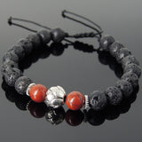 Men's Women Lava Rock Red Jasper Stone Adjustable Braided Bracelet Tibetan Silver Lotus Bead DiyNotion T265