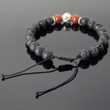 Men's Women Lava Rock Red Jasper Stone Adjustable Braided Bracelet Tibetan Silver Lotus Bead DiyNotion T265