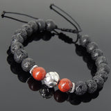 Men's Women Lava Rock Red Jasper Stone Adjustable Braided Bracelet Tibetan Silver Lotus Bead DiyNotion T265