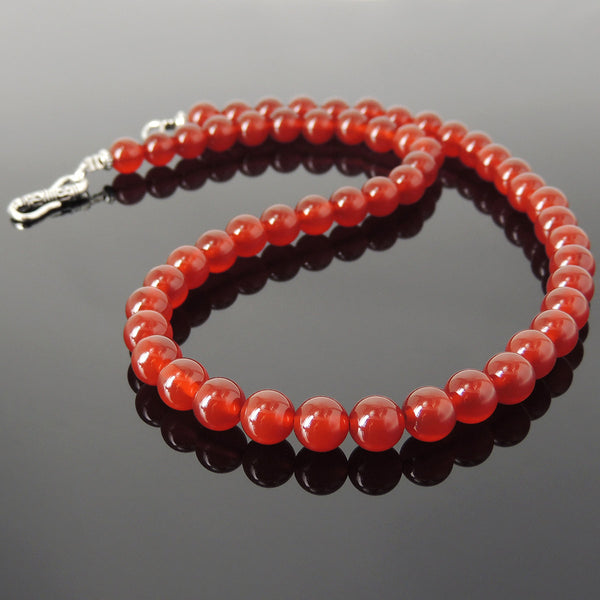 Men's Women Red Agate 925 Sterling Silver Necklace Spacers & Clasp DiyNotion Handmade NK135
