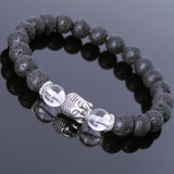 Men's Women Lava Rock White Crystal Tibetan Silver Bracelet Sakyamuni Buddha Yoga Mala DiyNotion Handmade T159
