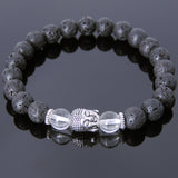 Men's Women Lava Rock White Crystal Tibetan Silver Bracelet Sakyamuni Buddha Yoga Mala DiyNotion Handmade T159