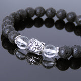 Men's Women Lava Rock White Crystal Tibetan Silver Bracelet Sakyamuni Buddha Yoga Mala DiyNotion Handmade T159