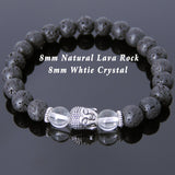 Men's Women Lava Rock White Crystal Tibetan Silver Bracelet Sakyamuni Buddha Yoga Mala DiyNotion Handmade T159