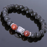 Men's Women Lava Rock Red Jasper Stone Tibetan Silver Bracelet Sakyamuni Buddha Yoga Mala DiyNotion Handmade T160