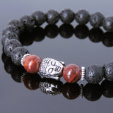 Men's Women Lava Rock Red Jasper Stone Tibetan Silver Bracelet Sakyamuni Buddha Yoga Mala DiyNotion Handmade T160