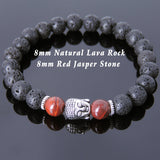 Men's Women Lava Rock Red Jasper Stone Tibetan Silver Bracelet Sakyamuni Buddha Yoga Mala DiyNotion Handmade T160
