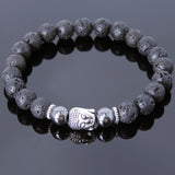 Men's Women Lava Rock Hematite Tibetan Silver Bracelet Sakyamuni Buddha Yoga Mala DiyNotion Handmade T162