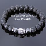 Men's Women Lava Rock Hematite Tibetan Silver Bracelet Sakyamuni Buddha Yoga Mala DiyNotion Handmade T162