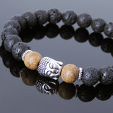 Men's Women Lava Rock Vietnam Agarwood Tibetan Silver Bracelet Sakyamuni Buddha Yoga Mala DiyNotion Handmade T163