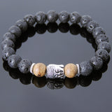 Men's Women Lava Rock Vietnam Agarwood Tibetan Silver Bracelet Sakyamuni Buddha Yoga Mala DiyNotion Handmade T163