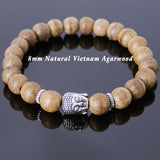 Men's Women Vietnam Agarwood Tibetan Silver Bracelet Sakyamuni Buddha Yoga Mala DiyNotion Handmade A045