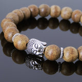 Men's Women Vietnam Agarwood Tibetan Silver Bracelet Sakyamuni Buddha Yoga Mala DiyNotion Handmade A045