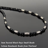 Men's Women 3mm Faceted Black Onyx 925 Sterling Silver Necklace Barrel Beads, Seamless Beads & Clasp DiyNotion Handmade NK137
