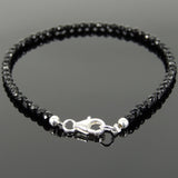 Men's Women 3mm Faceted Black Onyx 925 Sterling Silver Necklace Bracelet Set DiyNotion Handmade NK136_BR871