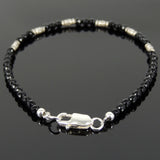 Men's Women 3mm Faceted Black Onyx 925 Sterling Silver Necklace Bracelet Set DiyNotion Handmade NK137_BR872