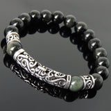 Men's Women Rainbow Black Obsidian 925 Sterling Silver Bracelet Lucky Charm DiyNotion Handmade BR107