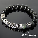 Men's Women Rainbow Black Obsidian 925 Sterling Silver Bracelet Lucky Charm DiyNotion Handmade BR107