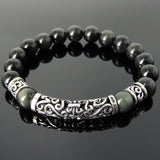 Men's Women Rainbow Black Obsidian 925 Sterling Silver Bracelet Lucky Charm DiyNotion Handmade BR107
