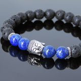 Men's Women Lava Rock Lapis Tibetan Silver Bracelet Sakyamuni Buddha Yoga Mala DiyNotion Handmade T167