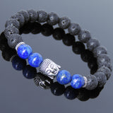 Men's Women Lava Rock Lapis Tibetan Silver Bracelet Sakyamuni Buddha Yoga Mala DiyNotion Handmade T167