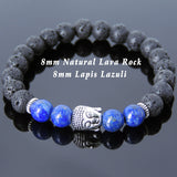 Men's Women Lava Rock Lapis Tibetan Silver Bracelet Sakyamuni Buddha Yoga Mala DiyNotion Handmade T167