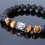 Men's Women Lava Rock Tiger Eye Tibetan Silver Bracelet Sakyamuni Buddha Yoga Mala DiyNotion Handmade T168