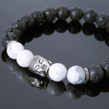 Men's Women Lava Rock White Howlite Tibetan Silver Bracelet Sakyamuni Buddha Yoga Mala DiyNotion Handmade T171