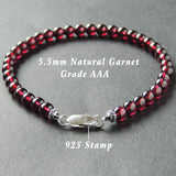 Men's Women AAA Garnet 925 Sterling Silver Bracelet with Clasp DiyNotion Handmade BR358