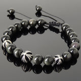 Men's Women Black Obsidian Adjustable Braided Bracelet 925 Sterling Silver Cross Beads DiyNotion BR837