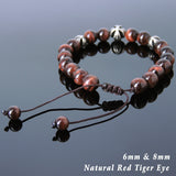 Men's Women Red Tiger Eye Adjustable Braided Bracelet 925 Sterling Silver Cross Beads DiyNotion BR839
