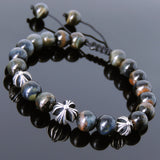 Men's Women Mixed Blue Tiger Eye Adjustable Braided Bracelet 925 Sterling Silver Cross Beads DiyNotion BR840