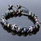 Men's Women Mixed Blue Tiger Eye Adjustable Braided Bracelet 925 Sterling Silver Cross Beads DiyNotion BR840