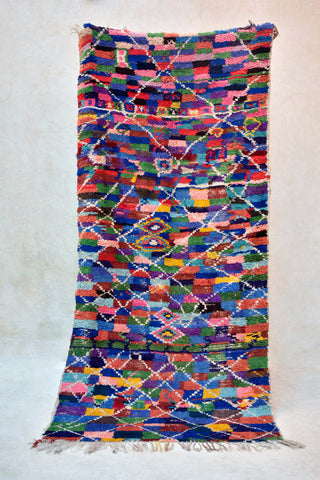 AZILAL. Vintage Moroccan Rug. Wool Boucherouite Carpet. Modern Design.
