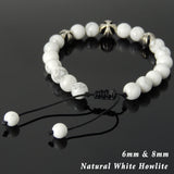 Men's Women White Howlite Adjustable Braided Bracelet 925 Sterling Silver Cross Beads DiyNotion BR843