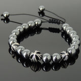 Men's Women Hematite Adjustable Braided Bracelet 925 Sterling Silver Cross Beads DiyNotion BR846