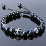 Men's Women Blue Tiger Eye Adjustable Braided Bracelet 925 Sterling Silver Cross Beads DiyNotion BR848
