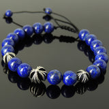Men's Women Lapis Lazuli Adjustable Braided Bracelet 925 Sterling Silver Round Bead DiyNotion BR849