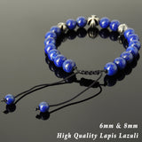 Men's Women Lapis Lazuli Adjustable Braided Bracelet 925 Sterling Silver Round Bead DiyNotion BR849