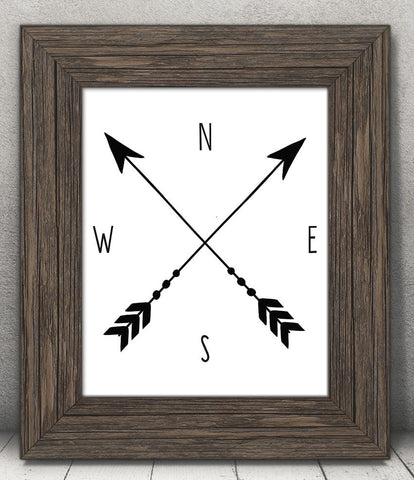 Compass Print, Printable Wall Art  INSTANT DOWNLOAD Motivational Wall Art, Adventure Wall Art, Travel Decor, Compass and Arrow Print, Modern