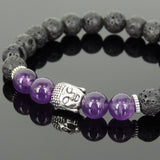 Men's Women Lava Rock Amethyst Tibetan Silver Bracelet Sakyamuni Buddha Yoga Mala DiyNotion Handmade T175
