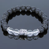 Men's Women Lava Rock White Crystal Tibetan Silver Bracelet Sakyamuni Buddha Yoga Mala DiyNotion Handmade T176