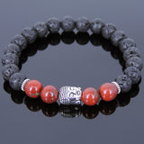 Men's Women Lava Rock Red Jasper Stone Tibetan Silver Bracelet Sakyamuni Buddha Yoga Mala DiyNotion Handmade T177