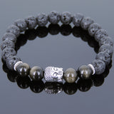 Men's Women Lava Rock Golden Obsidian Tibetan Silver Bracelet Sakyamuni Buddha Yoga Mala DiyNotion Handmade T178