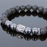 Men's Women Lava Rock Hematite Tibetan Silver Bracelet Sakyamuni Buddha Yoga Mala DiyNotion Handmade T179